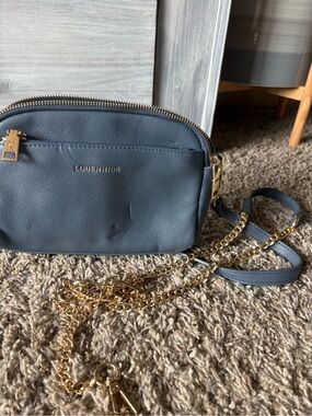 Louenhide Steel Blue Pebbled Crossbody with Gold Chain Strap